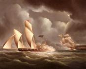 詹姆斯 E 巴特斯沃思 : A British Frigate Attacking A Pirate Lugger At Night